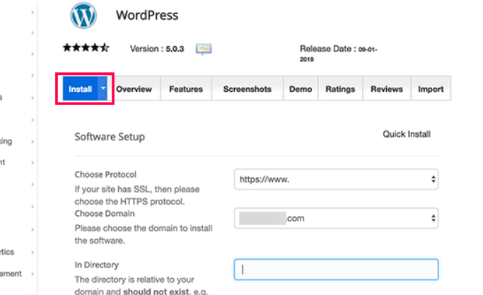 Wordpress install